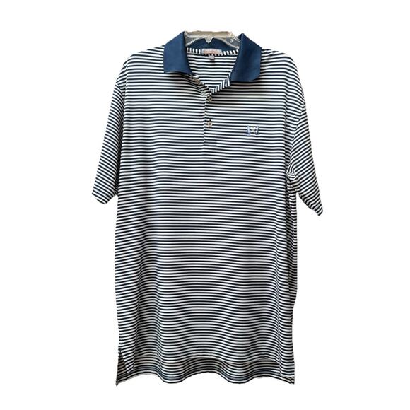 Peter Millar Summer Comfort Performance Golf Polo Mens L Blue White Short Sleeve - Picture 1 of 7